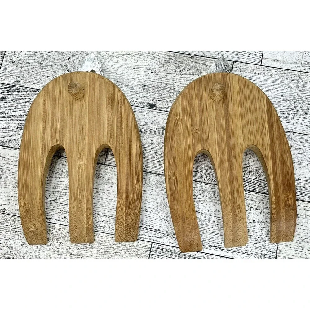 MudPie Wood & Silver Metal Grapes Salad Hands Servers Fruit Coastal Summer Party